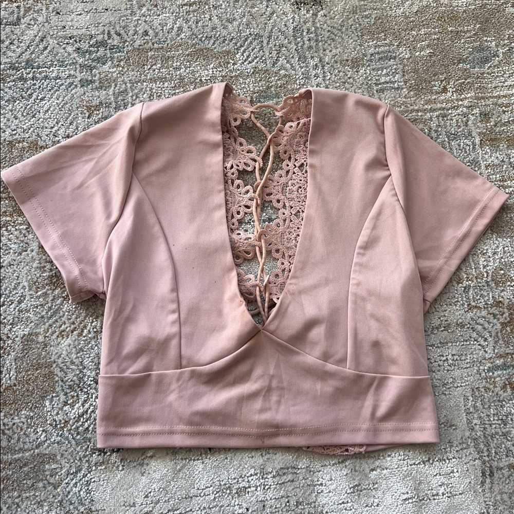 ‼️ Pink Lace Back Crop Top ‼️